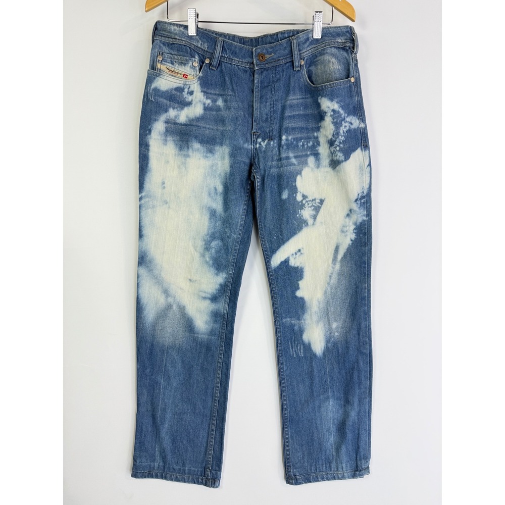 Diesel Zathan Jeans Mens 32x32 Blue Bleach Wash Bootcut Made in Italy 00772